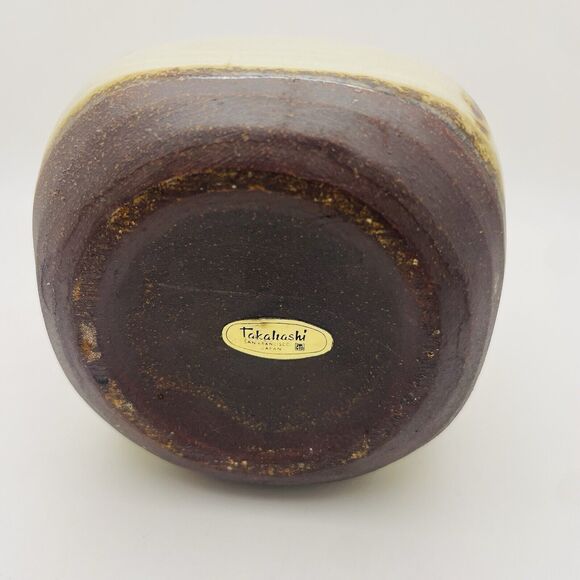 Takahashi San Francisco Glazed Pottery Flat Bottom Square Bud Vase Made in Japan - Picture 8 of 8